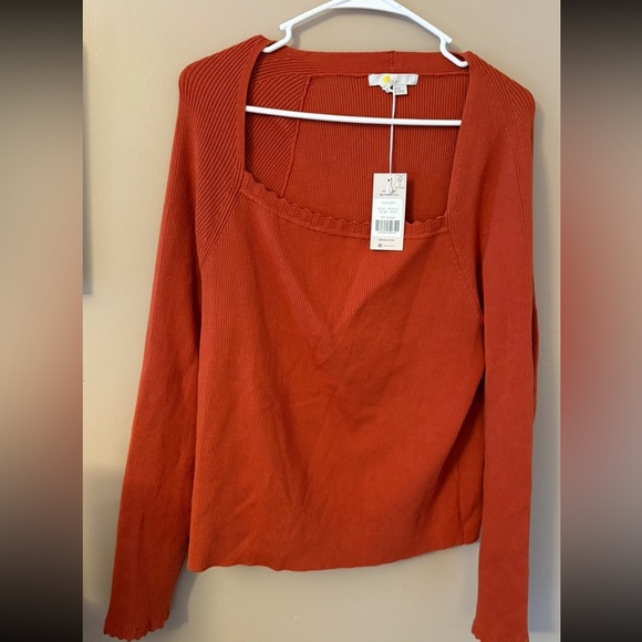 Boden ribbed square neck knitted top size 20-22 nwt in rust k0615 brn - Picture 2 of 8